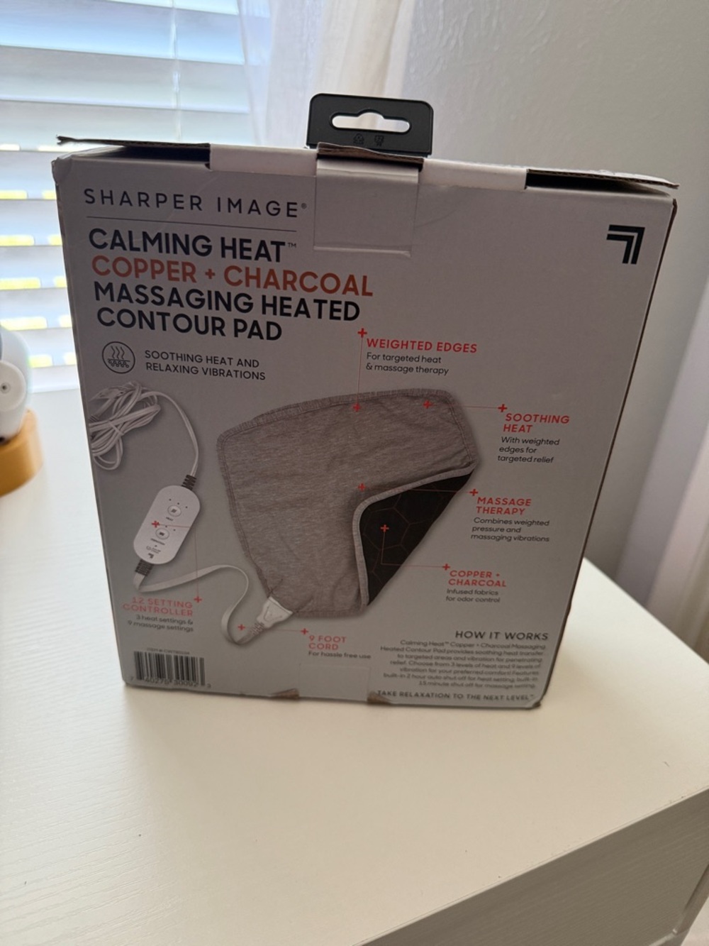 New Sharper Image calming heat copper charcoal Massaging Heated Contour Pad Gray